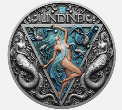 2024 Cameroon Undine Four Elementals 2 oz .999 Silver Antiqued Colorized Coin