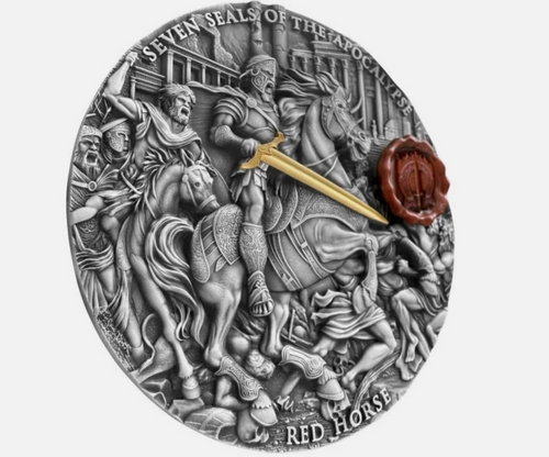 2025 Niue Red 2025 Horse Seven Seals of the Apocalypse 3oz Antique finish Silver