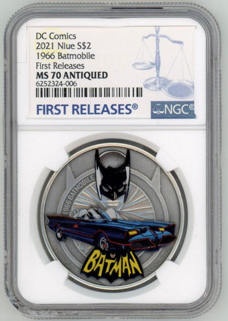 2021 Niue Batman DC Comics 1966 Batmobile Silver Coin 1oz NGC MS 70 FR