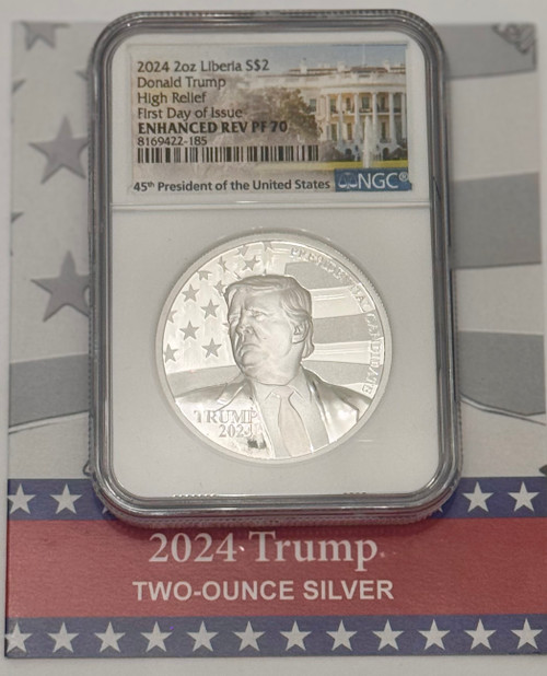 2024 Liberia Donald Trump HR Reverse Proof 2 oz Silver Coin NGC PF 70 UCAM FDI