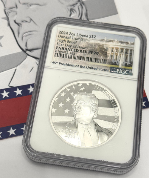 2024 Liberia Donald Trump HR Reverse Proof 2 oz Silver Coin NGC PF 70 UCAM FDI
