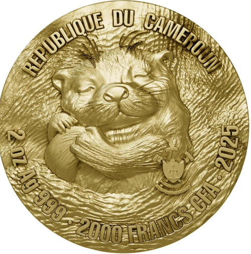 2025 Cameroon  Otter 2oz Silver  Gilded Coin Mint Sealed Low COA #020 Mintage 69