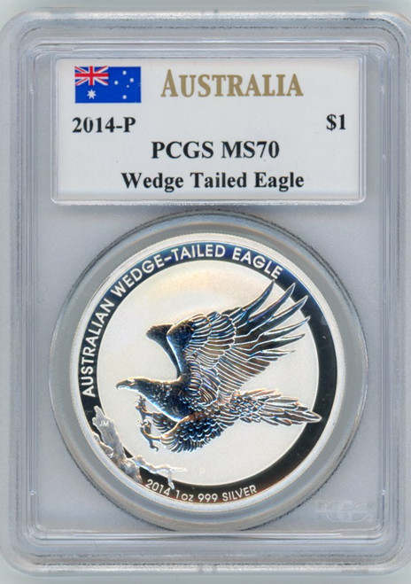 2014 P Australian Wedge Tailed Eagle 1oz .999 Fine Silver  PCGS 70  Mercanti Signed