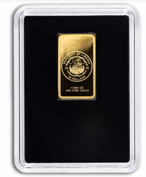 2026 Liberia 1/200 oz Gold Black Widow Spider Coin Bar