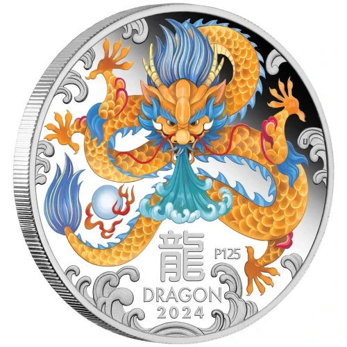  Year of the Dragon 2024 Australia $1 1oz Silver Colorized Proof Coin 