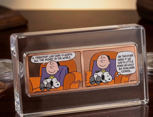 Peanuts Charlie Brown Comic Strip 5oz .999 Fine Copper Colorized Bar