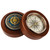 Open wooden presentation case for the Compass Rose coin, the coin seated in the base and a working magnetic compass set into the lid