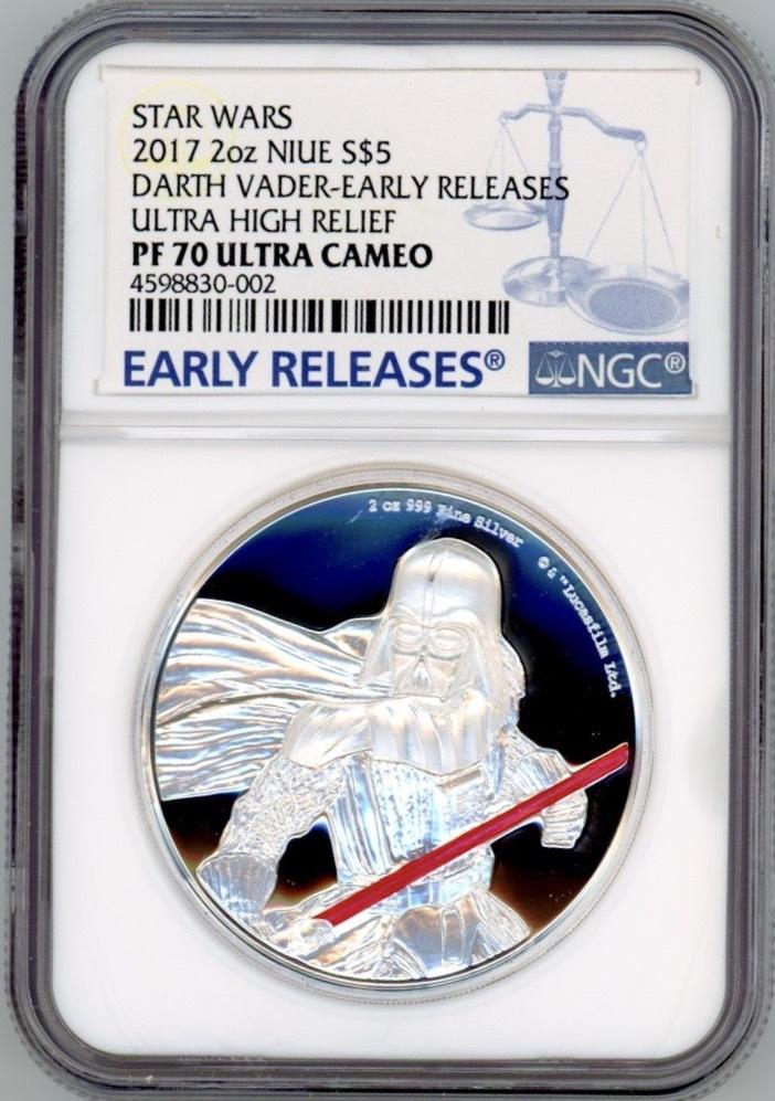 DARTH VADER STAR WARS 2017 NIUE 2oz SILVER COIN $5 NGC EARLY RELEASES PF 70