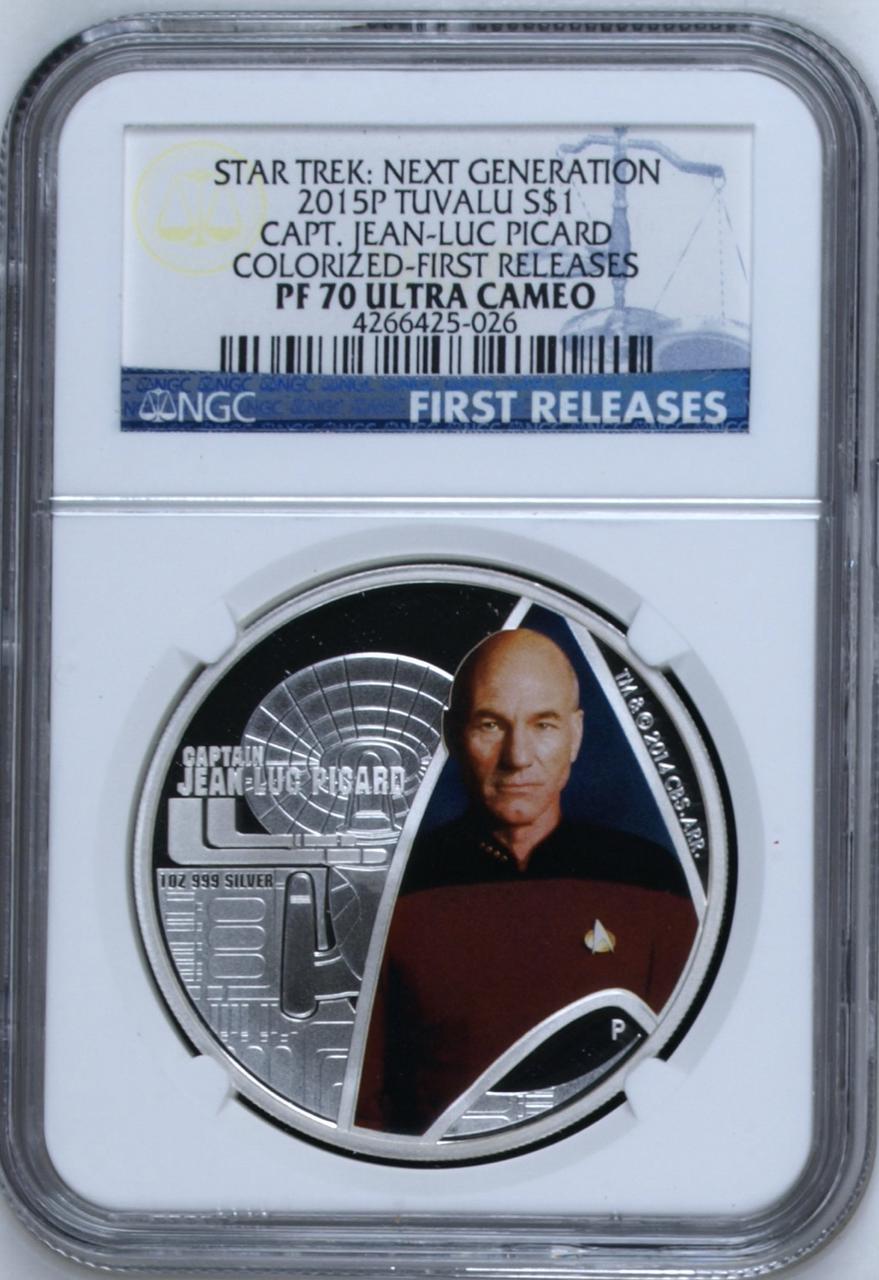 2015 TUVALU 2 COIN SET STAR TREK USS ENTERPRISE NCC 1701D CAPT PICARD NGC  PF70FR