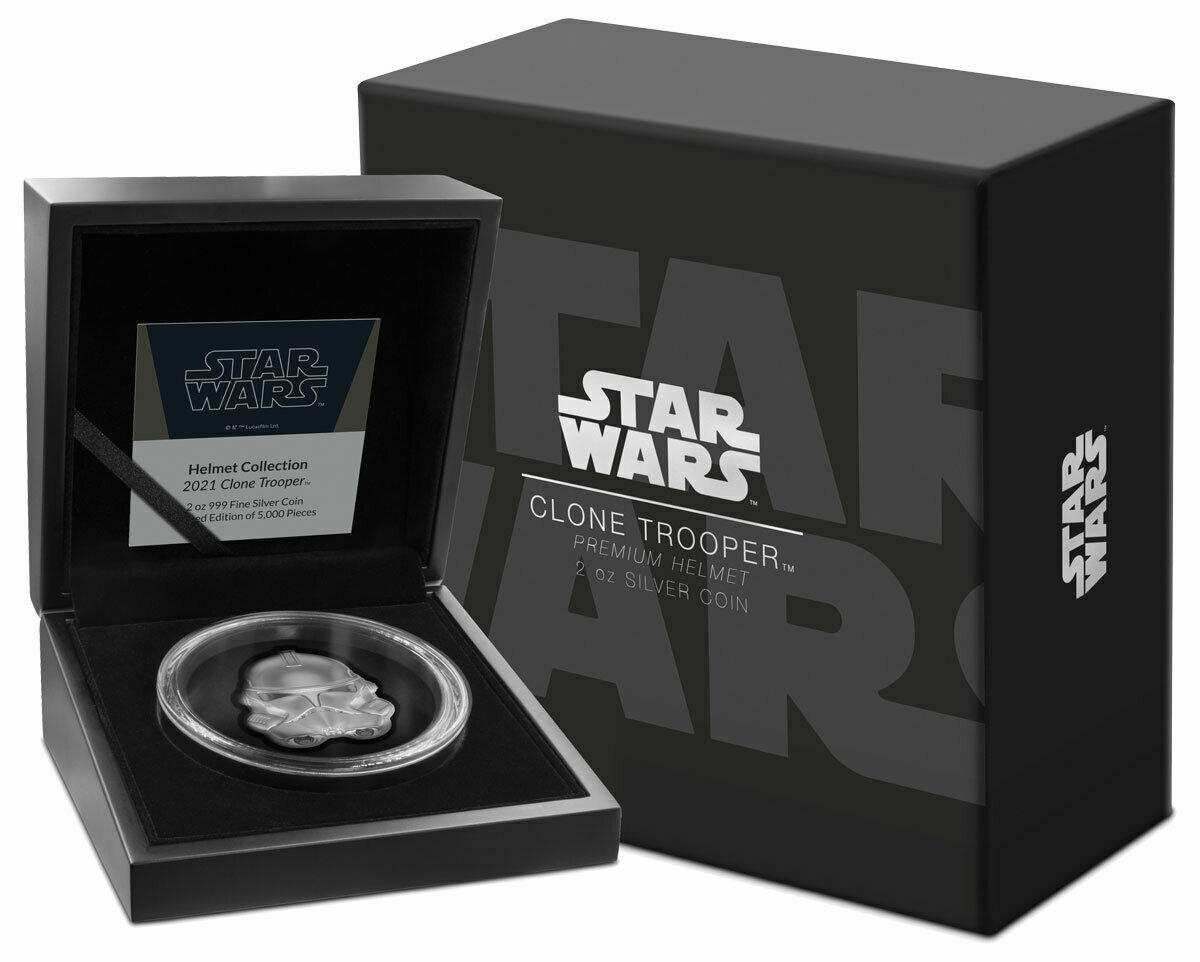 STAR WARS CLONE TROOPER HELMET 2021 NIUE 2 OZ SILVER COIN NGC MS