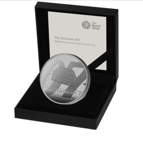 JAMES BOND PAY ATTENTION 2020 UK 1oz SILVER PROOF COIN NGC PF70