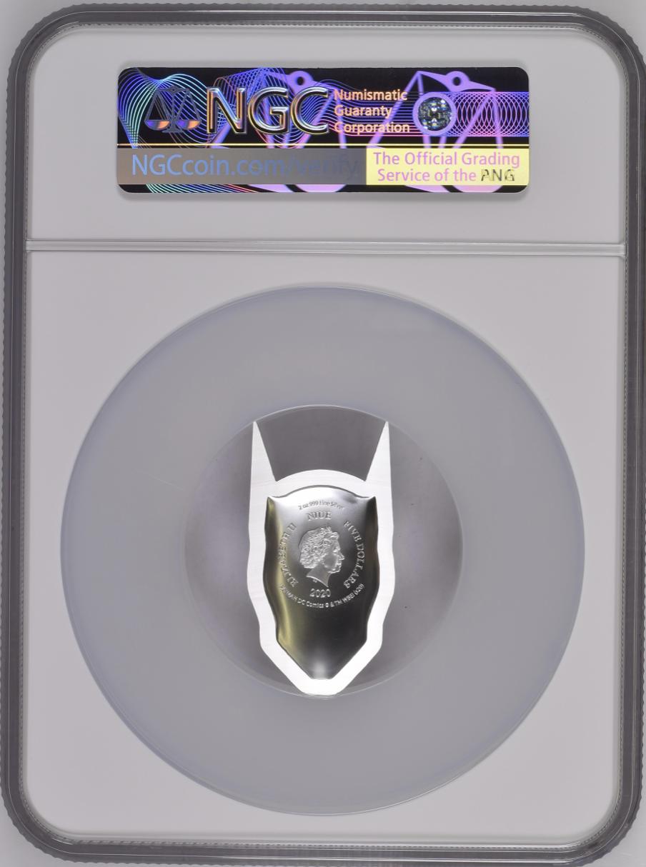 BATMAN COWL HEAD HELMET MASK DC COMICS NZ MINT 2020 2oz SILVER COIN NGC 70  FR