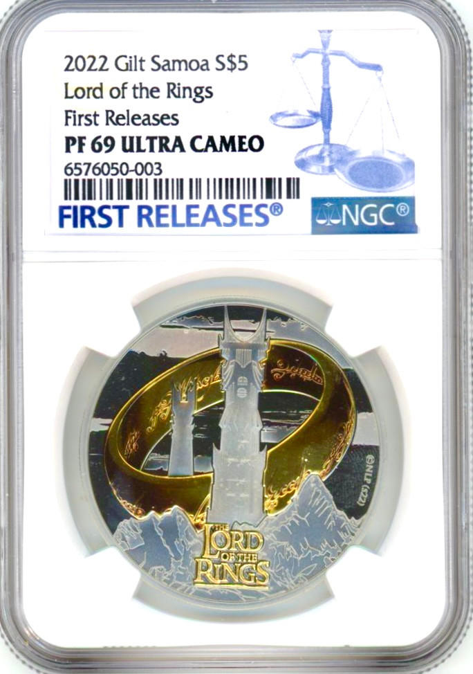 2022 $5 Samoa LORD OF THE RINGS 1oz Silver Coin w/Black Platinum Gold NGC  69 FR