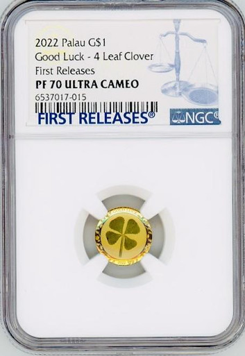 2022 Palau 4 Four Leaf Clover .999 1g Gold $1 Coin NGC PF70 FIRST