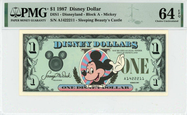 1987 $1 Disney Dollar Mickey PMG 64 EPQ (DIS1) | Elite Coinage Co.