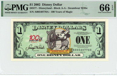 2002 $1 Disney Dollar Steamboat Willie PMG 66 EPQ (DIS77) | Elite