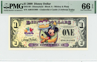 Disney Dollar ディズニー 1993 $1 DISNEY DOLLAR Mickey Driving Mickey's 65th Anniv. PMG 64