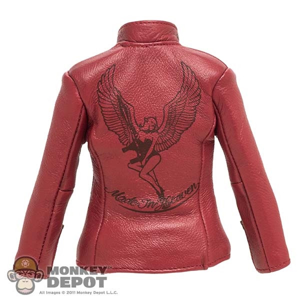 Monkey Depot - Coat: DamToys Female Red Leatherlike Zip Jacket