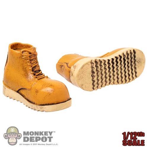 Boots: Coo Models 1/12th Mens Molded Yellow-Orange Boots (Weathered)