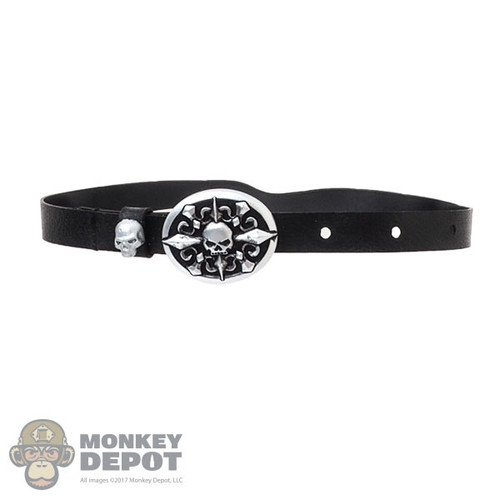 Belt: DamToys Mens Black Belt w/Skull Buckle
