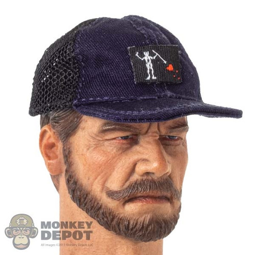 Hat: Easy Simple Mens Blue/Black Cap w/Blackbeard Flag Patch