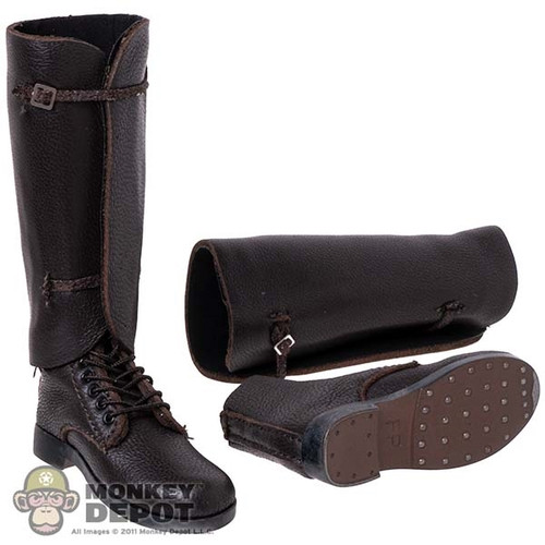 Boots: Facepool Mens WWI Brown Leather-like Boots