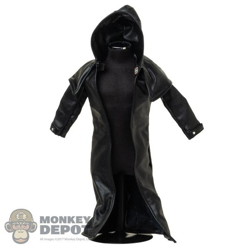 Coat: Flagset Female Black Leather-Like Rain Jacket