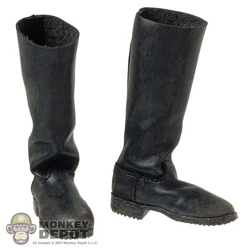 Boots: Flagset Mens Black Leather Boots (Weathered)
