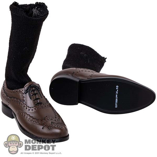 Shoes: Hot Toys Mens Molded Brown Wingtip Shoes w/ Socks