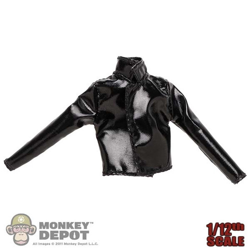 Coat: PC Toys 1/12th Female Black Vinyl-like Motorcycle Jacket