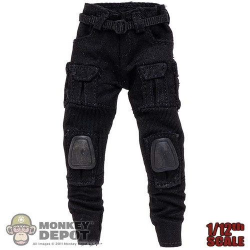 Pants: PC Toys 1/12th Mens Black Tactical Pants w/Belt