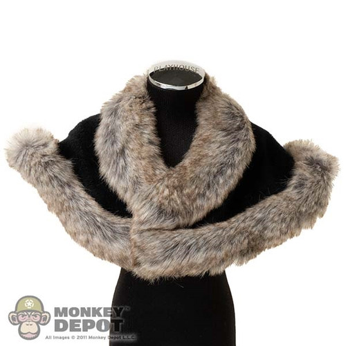 Top: Super Duck Female Black and Gray Faux Fur Edge Shawl