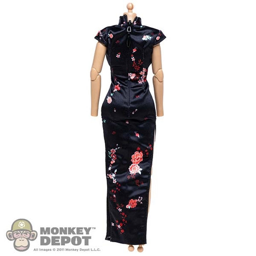 Dress: Super Duck Female Black Floral Cheongsam