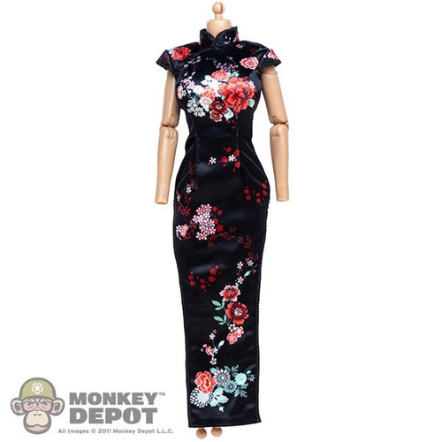Dress: Super Duck Female Black Floral Cheongsam