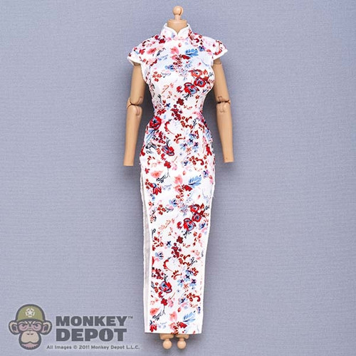 Dress: Super Duck Female White Floral Cheongsam