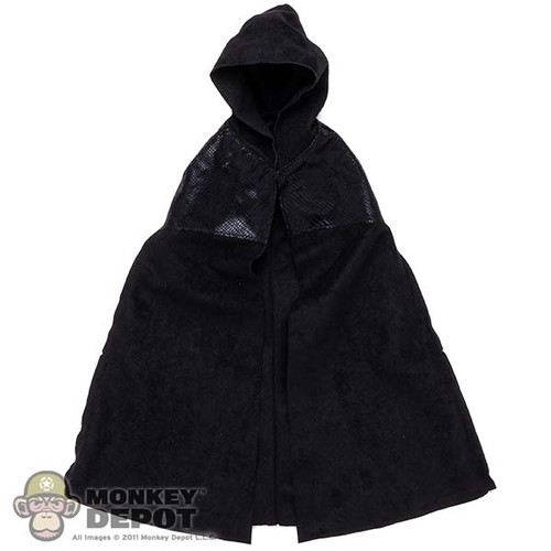 Cape: ThreeZero Mens Hooded Black Suede-Like Cloak