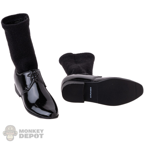 Shoes: Hot Toys Shiny Black Dress Shoes w/ Socks