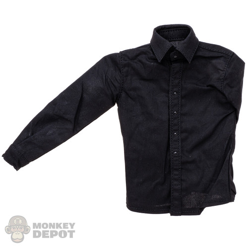 Shirt: Present Toys Black Long Sleeve Collared Shirt