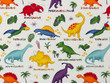 Quilted Cotton Dinosaur on White