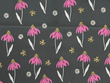Floral Quilting Cotton Dark Pink on Grey