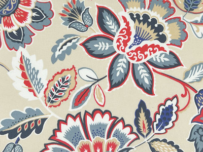 Printed Outdoor Floral Blue on Beige