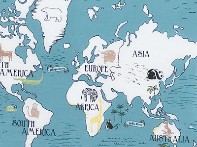 10 Yards of Poly Cotton Sheeting World Map with Animals