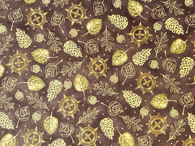 Quilting Cotton Leaves on Brown D