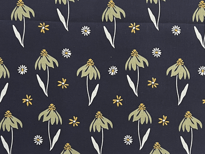 Floral Quilting Cotton Green on Black