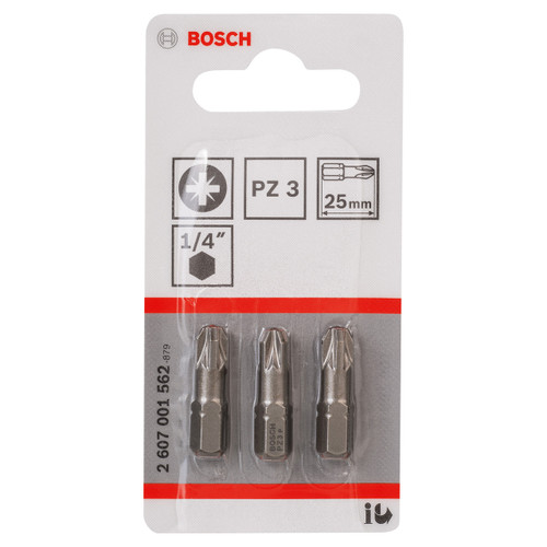Bosch 2607001562 Extra Hard PZ3 Screwdriver Bits 25mm (Pack Of 3) Bosch 2607001562 Extra Hard PZ3 Screwdriver Bits 25mm (Pack Of 3)