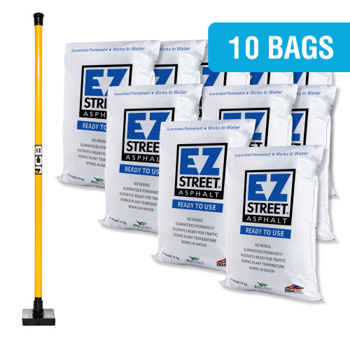 Pothole Repair Kit | EZ Street Asphalt 10 Bags | Heavy Duty 10lb Tamper Pothole Repair Kit | EZ Street Asphalt 10 Bags | Heavy Duty 10lb Tamper