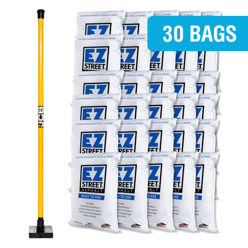 Pothole Repair Kit | EZ Street Asphalt 30 Bags | Heavy Duty 10lb Tamper 