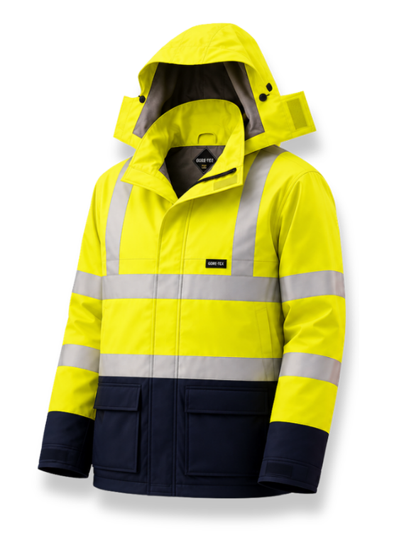 High-visibility yellow and orange jackets