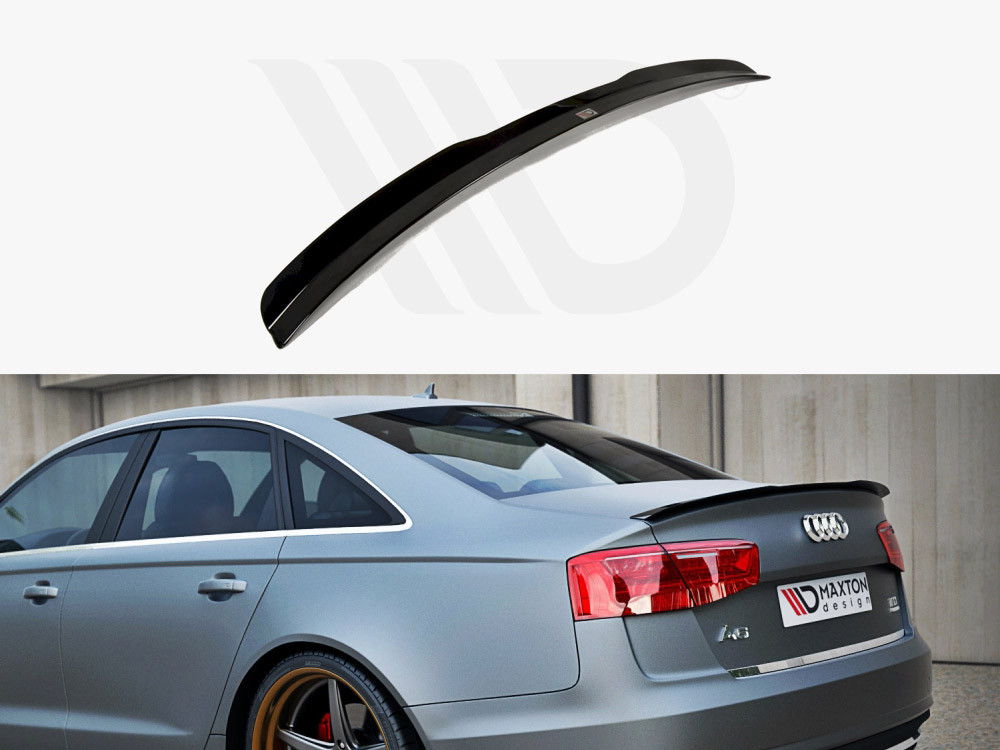 Maxton Design Gloss Black Spoiler Cap Extension For Audi A6 C7 S-Line Sedan (Rear)