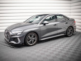 Maxton Design Black + Gloss Flaps Street Pro Side Skirts Diffusers (+Flaps) Audi S3 / A3 S-Line 8Y (2020-)
